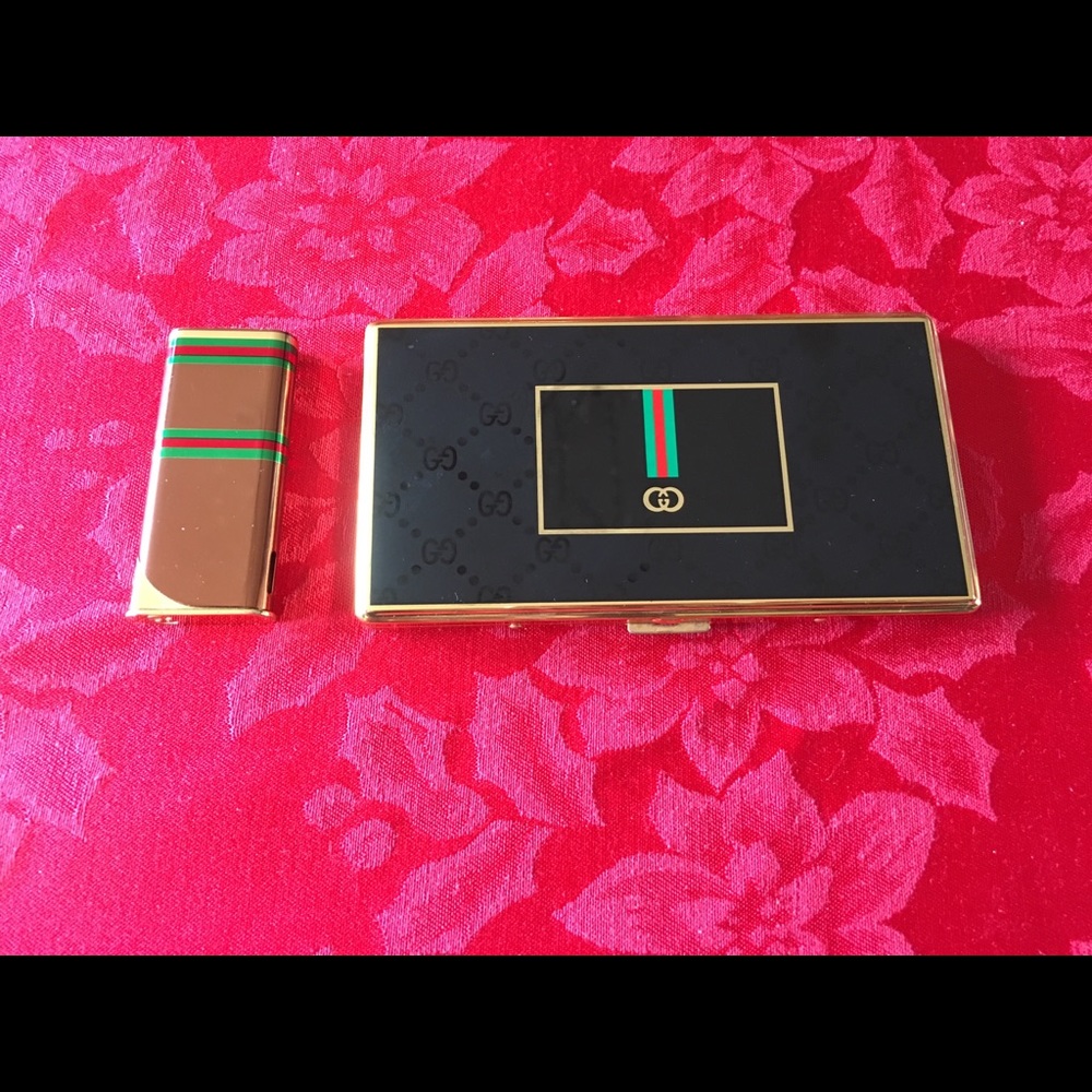 Authentic Metal Enamel Gucci Cigarette Case Set
